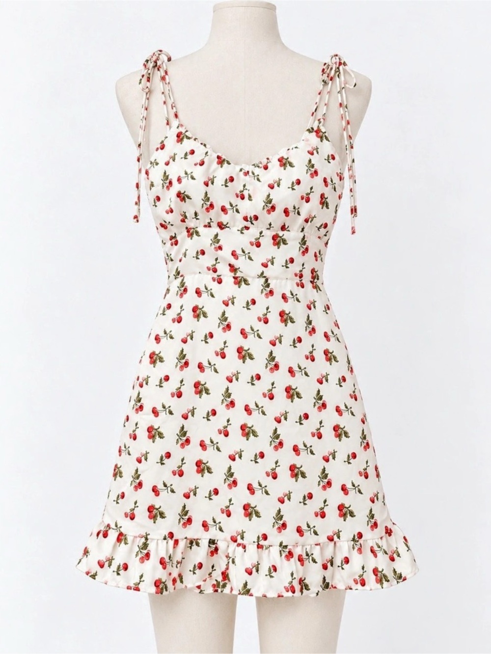 Abercrombie & Fitch Cherry Print Tie Strap Ruffle Mini Dress Size S